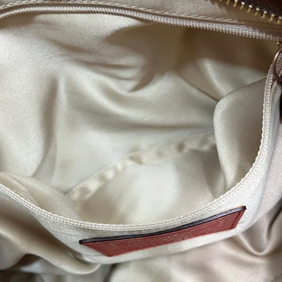 Coach Carly Signature Hobo Bag with red leather trim and gold-tone hardware. - Picture 14 of 14